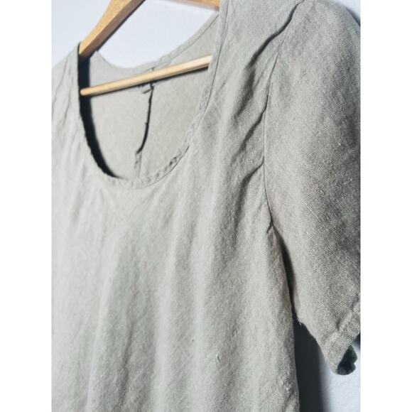 Flax 100% Linen Asymmetrical Layered Top Sz M Beige Short Sleeve Lagenlook Boho - Picture 5 of 8